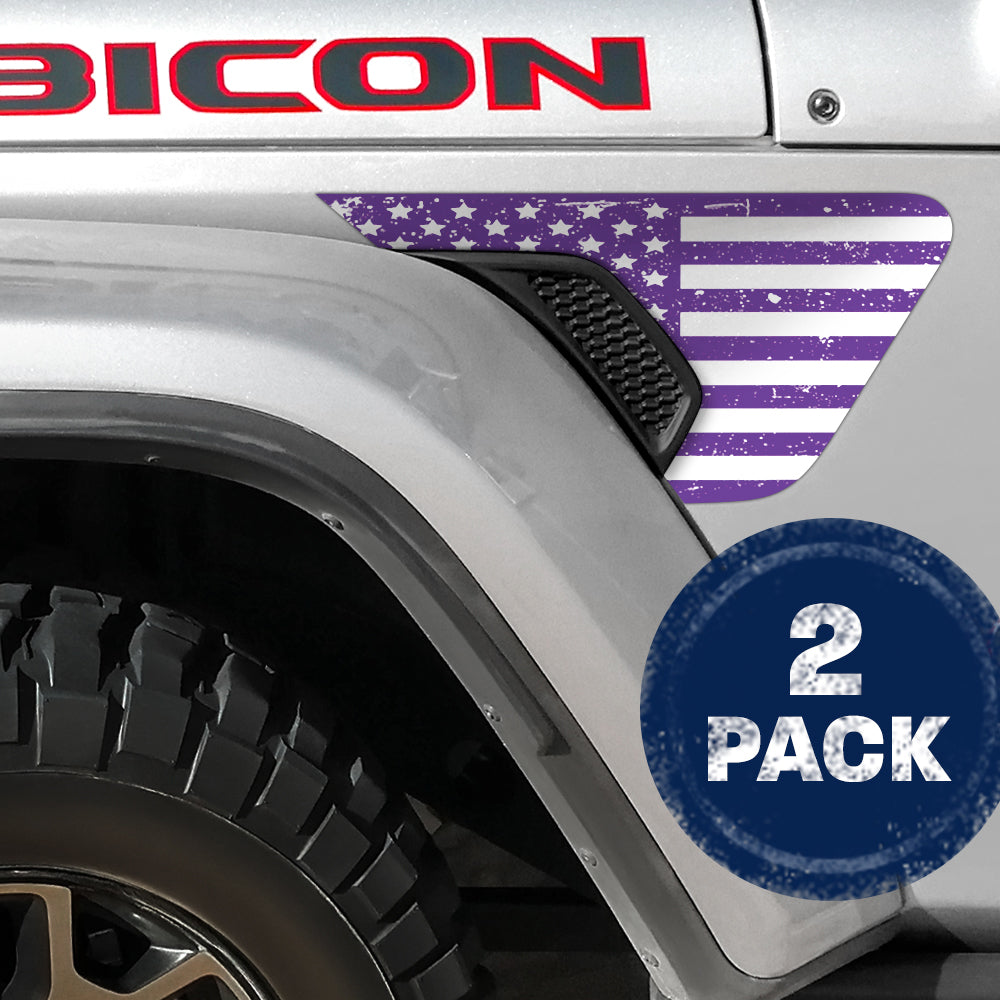 White and Purple Distressed Flag 2pc Vinyl Fender Decal