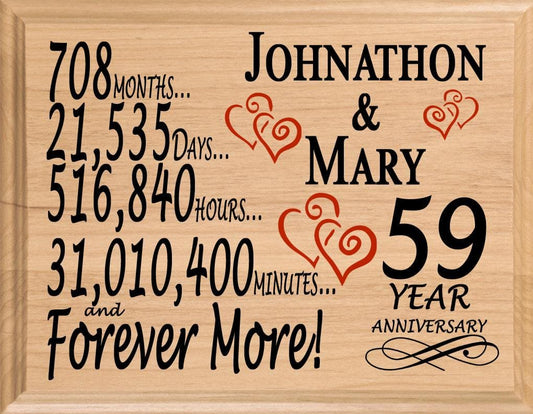 Personalized 59th Anniversary Gift – Custom Wood Keepsake for Husband, Wife, or Couple