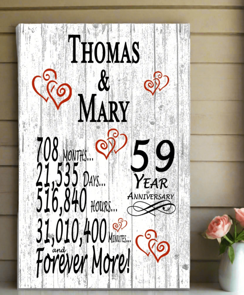 59th Anniversary Gift Personalized Farmhouse Style 59 Year Wedding Anniversary Present