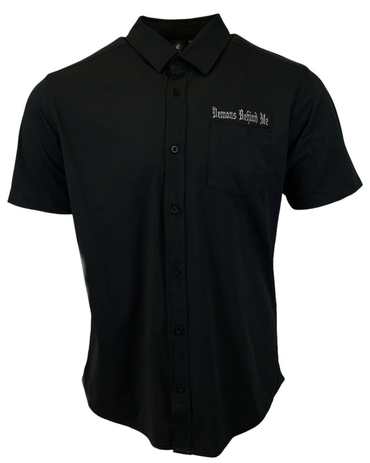 Micro-Perforated, Stretch Embroidered Button-Up