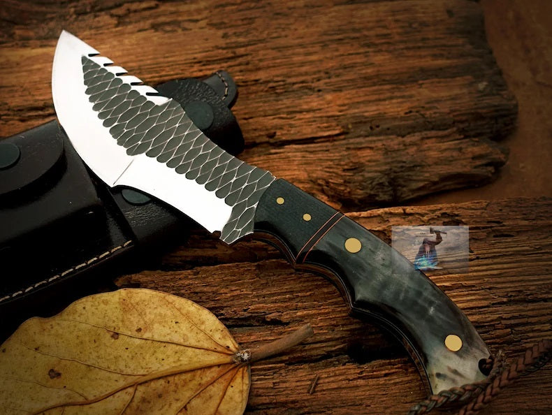 D2 Forged Tool Steel Handmade Tom Brown Tracker Knife with Buffalo Horn and Canvas Handle - For Hunting, Camping, and Outdoor Activities
