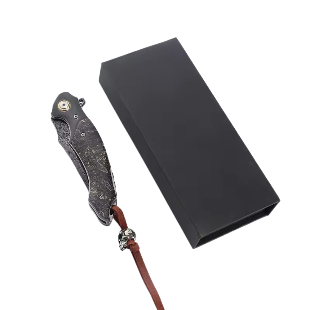 Venom Japanese Damascus Pocket Knife with Stained Maple Burl Wood Handle