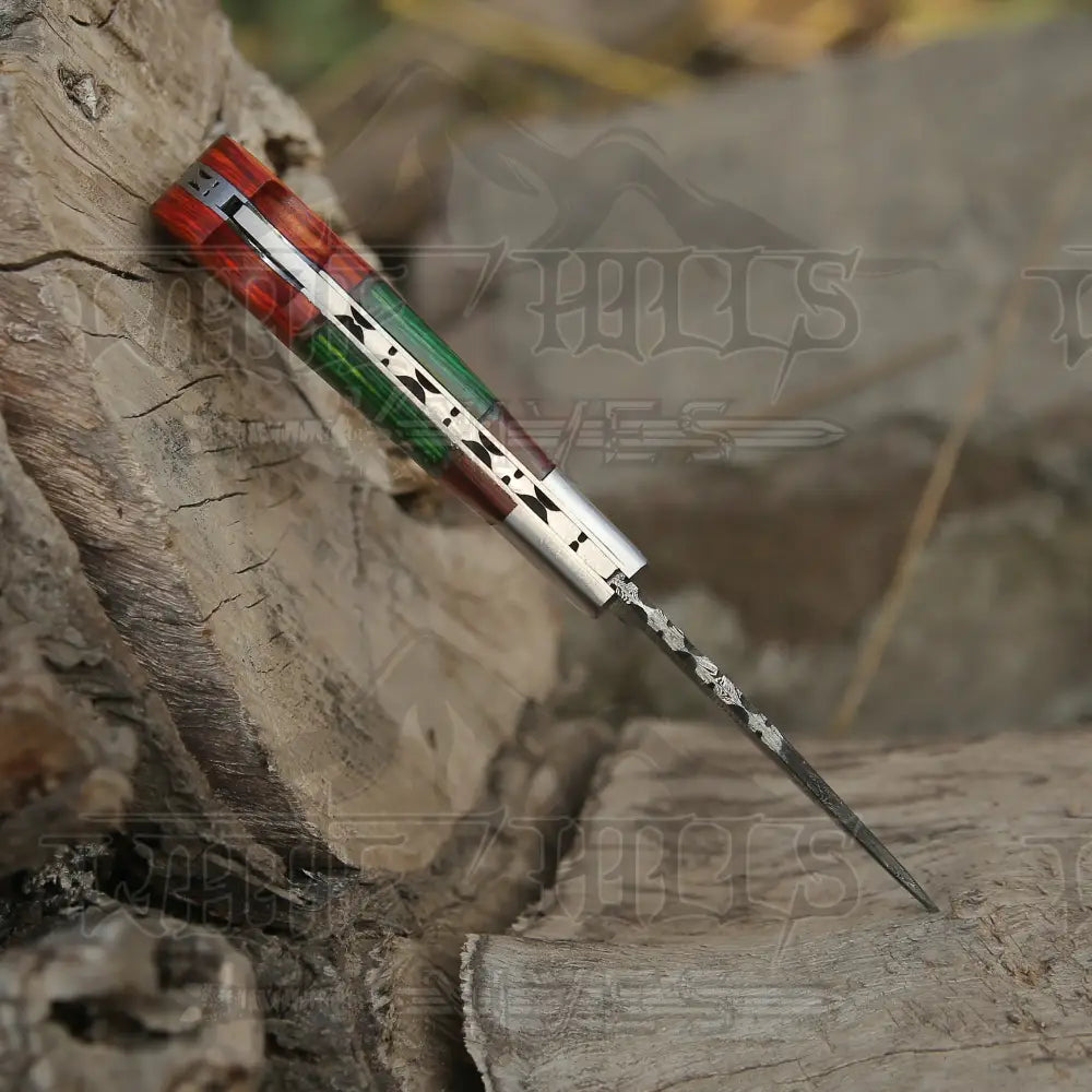 6.5" Handmade Damascus Pocket Knife - Folding Pocket Knife - Color Wood Handle WH 5032