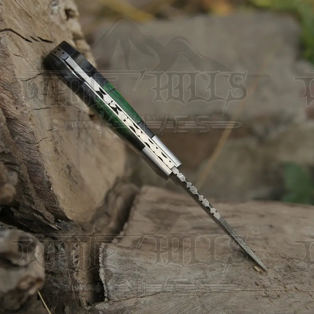 6.5" Handmade Damascus Pocket Knife - Folding Pocket Knife - Color Wood Handle WH 5034