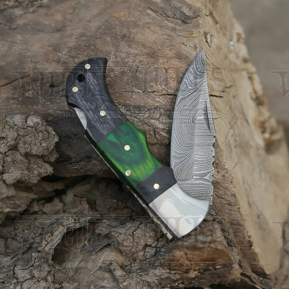 6.5" Handmade Damascus Pocket Knife - Folding Pocket Knife - Color Wood Handle WH 5034