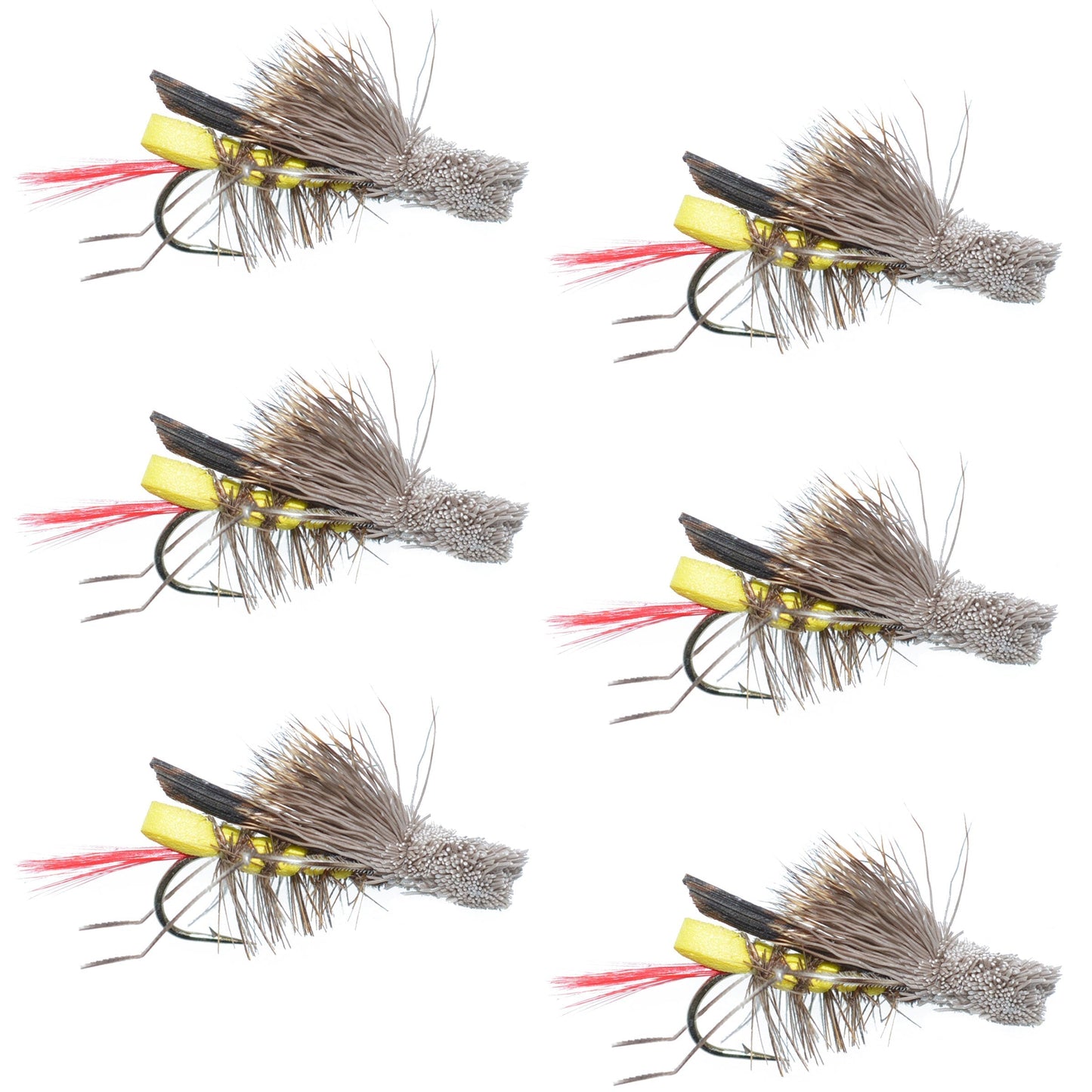 Barbless Daves Hopper Yellow Foam Grasshopper Fly - 6 Flies Hook Size 12