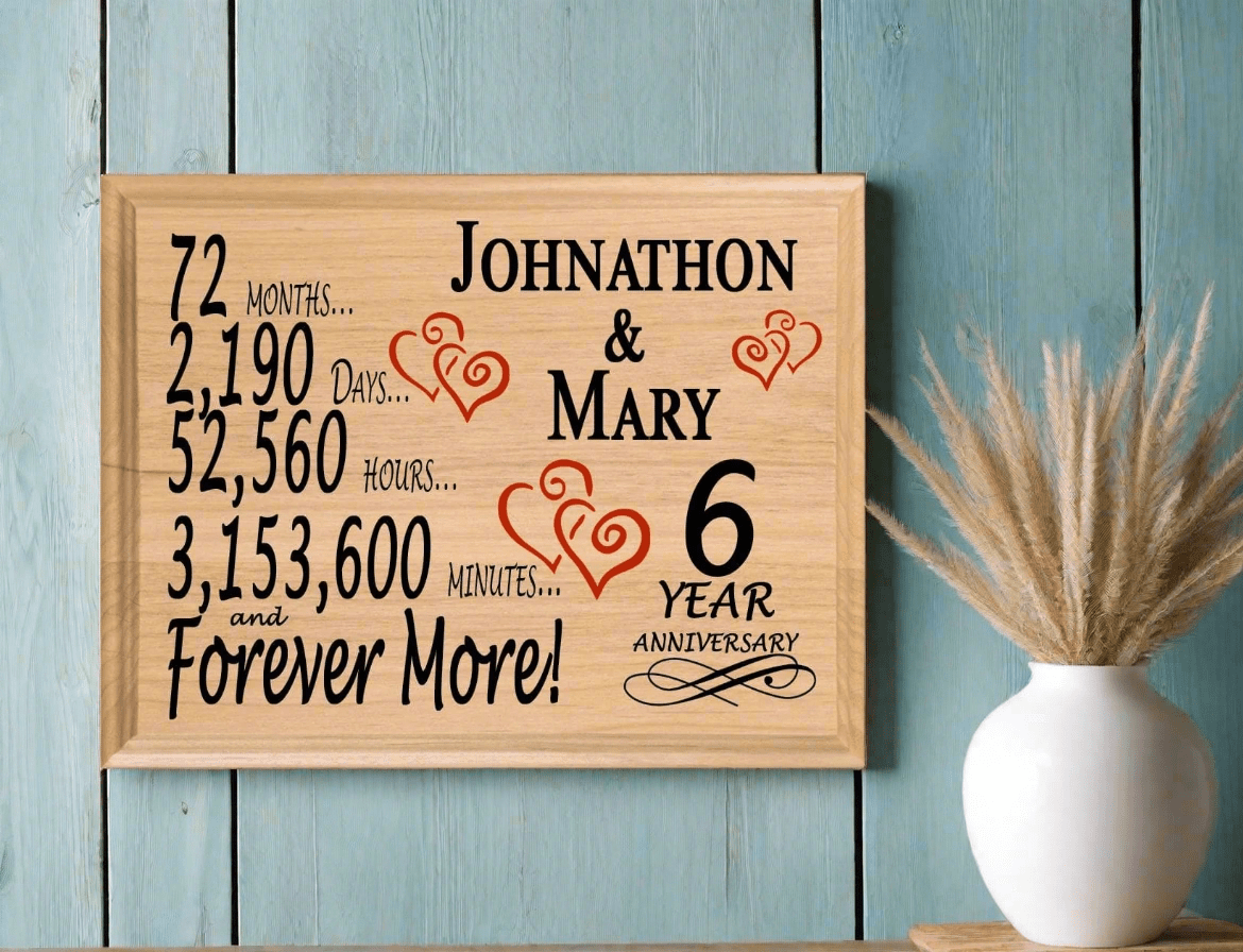 Personalized 6th Anniversary Gift – Custom Wood Keepsake for Husband, Wife, or Couple