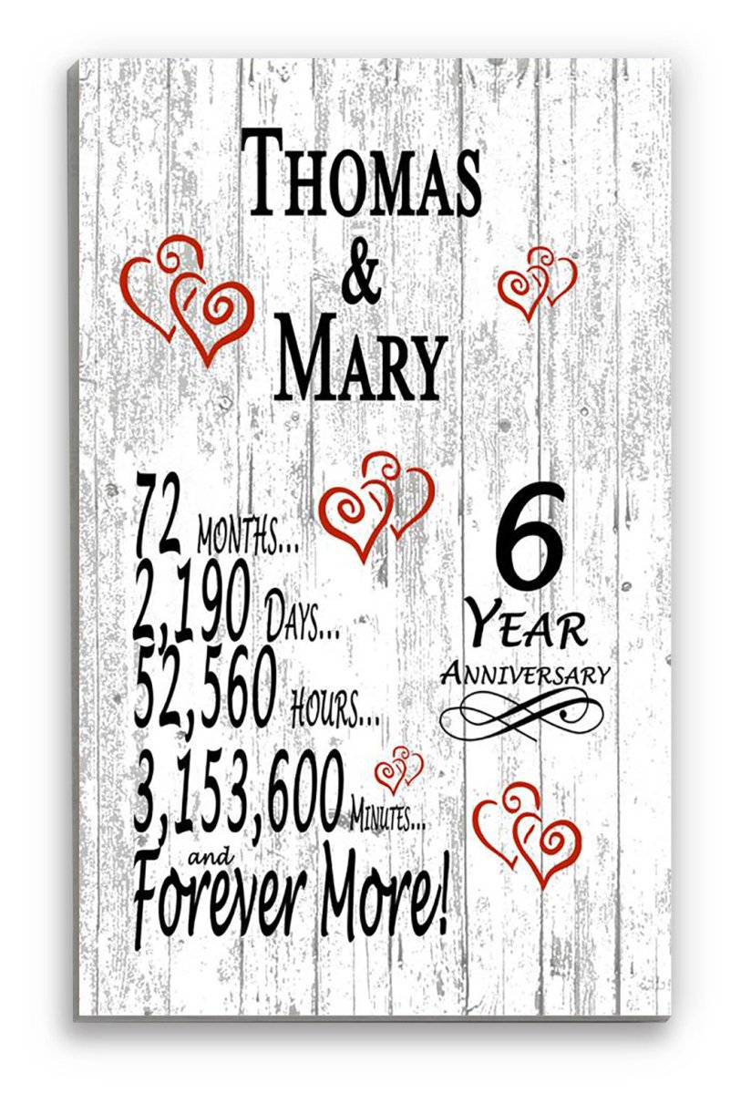 6 Year Anniversary Gift – Personalized 6th Anniversary Plaque with Custom Names