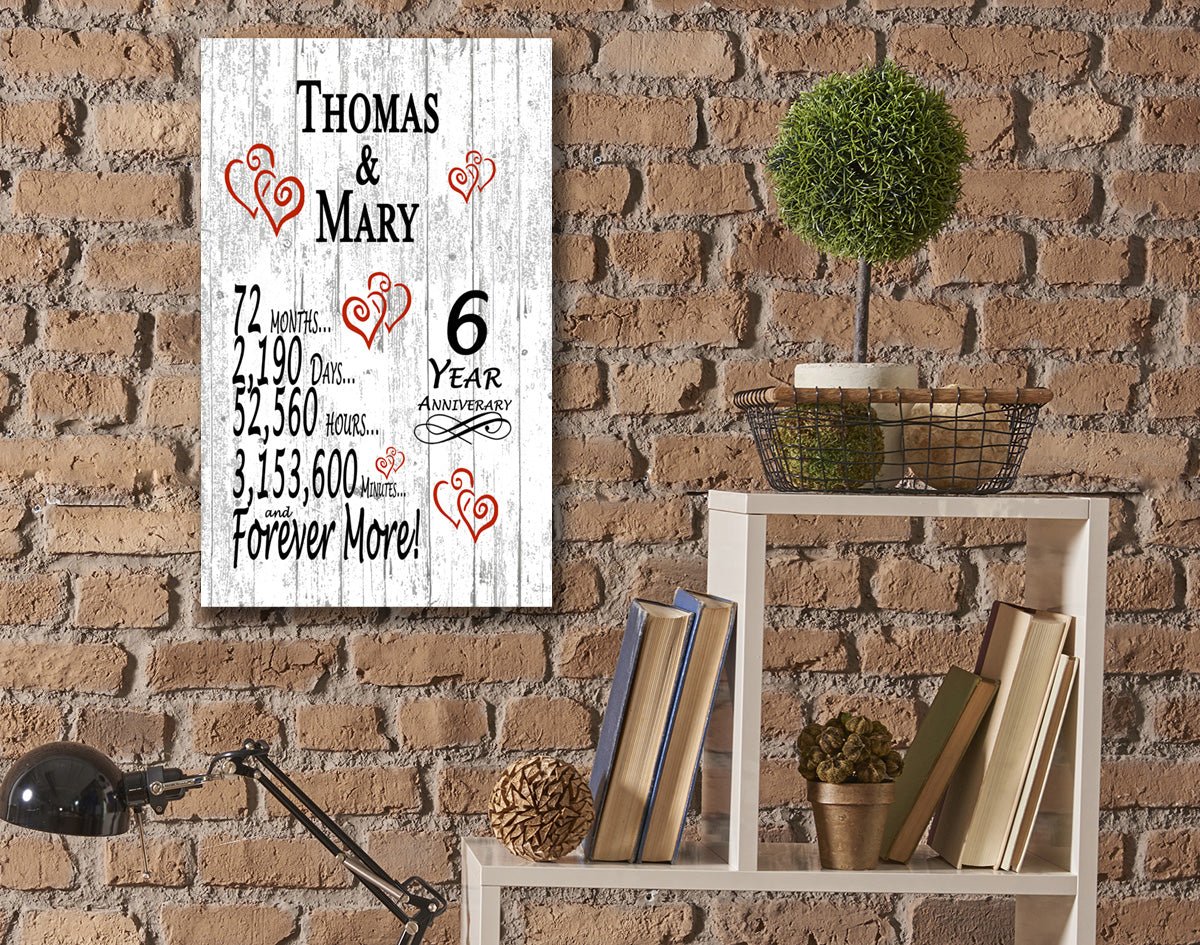 6 Year Anniversary Gift – Personalized 6th Anniversary Plaque with Custom Names