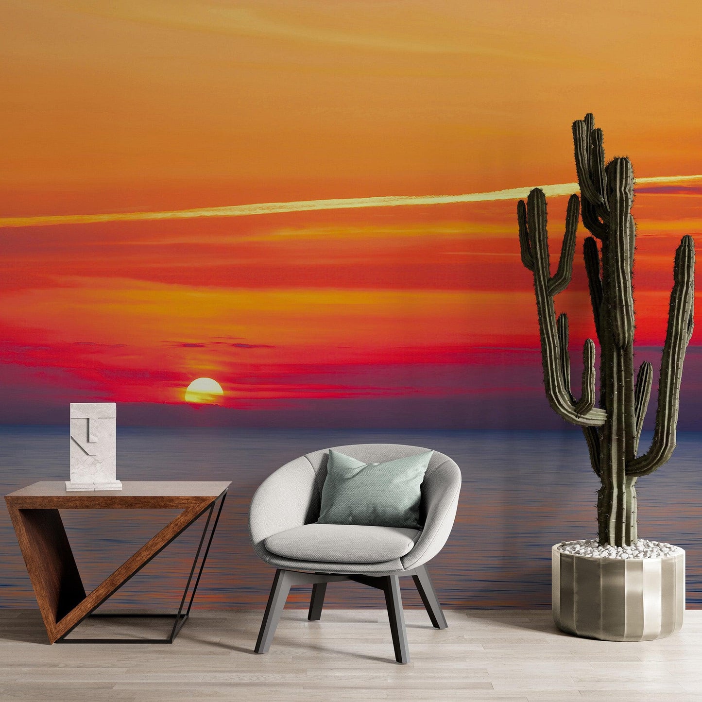 Red Sky Sunset over Beach Wall Mural Decal Sticker #6005
