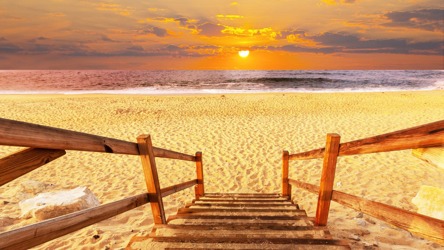 Yellow Sunset on Beach Wallpaper Mural. #6049