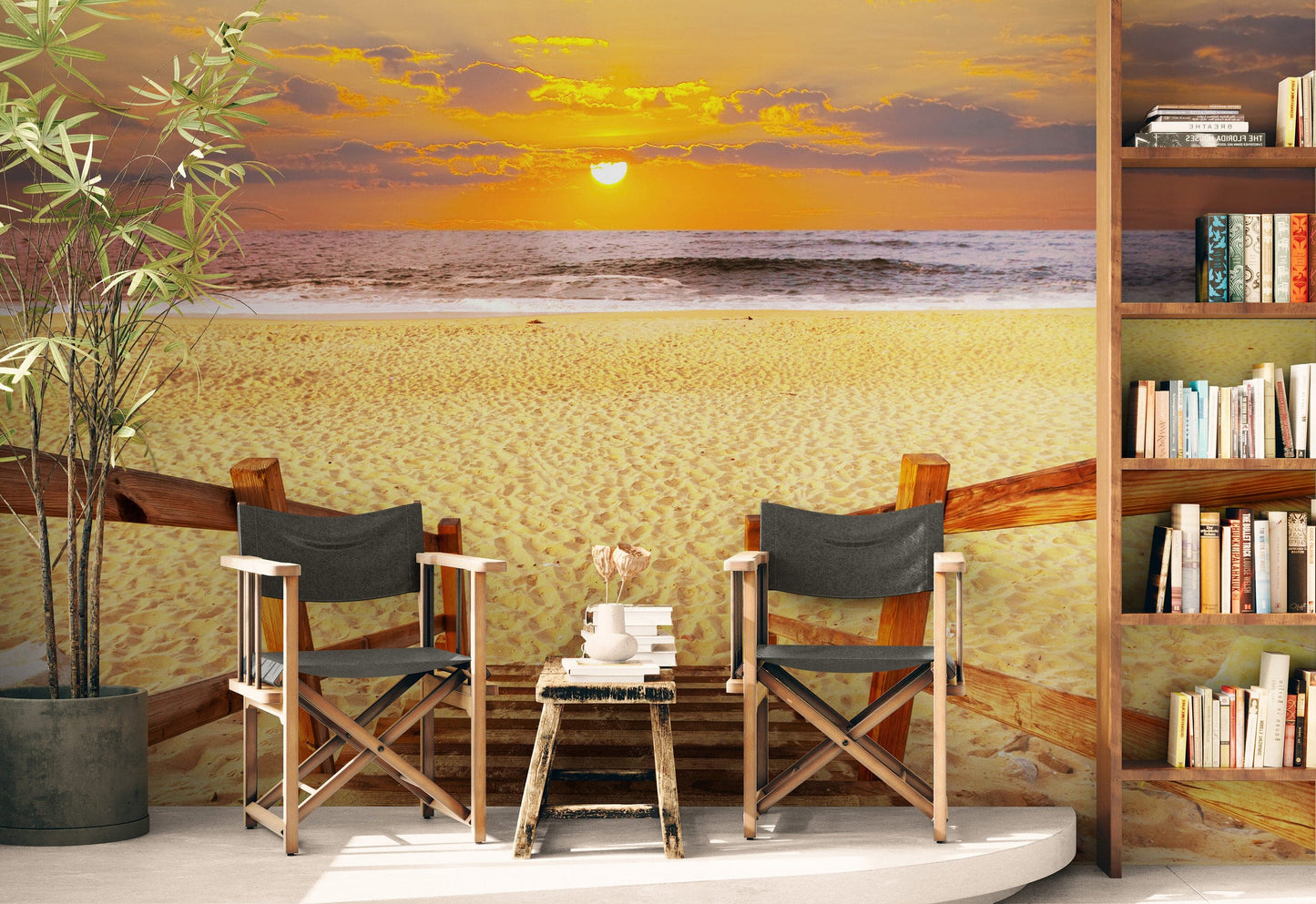 Yellow Sunset on Beach Wallpaper Mural. #6049