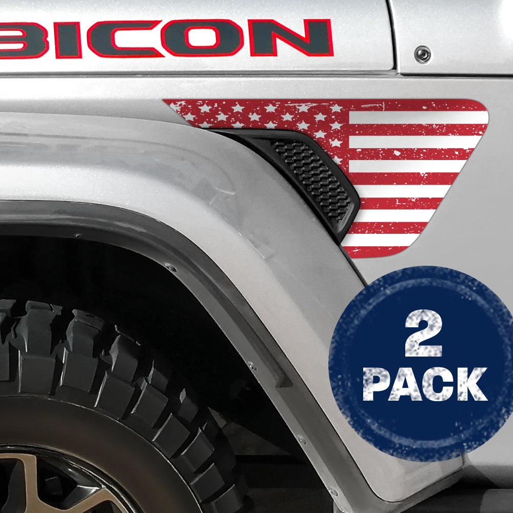 White and Red Distressed Flag 2pc Vinyl Fender Decal