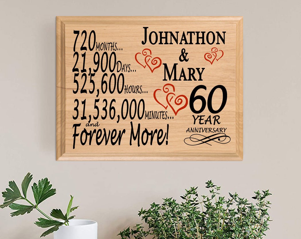Personalized 60th Anniversary Gift – Custom Wood Keepsake for Husband, Wife, or Couple