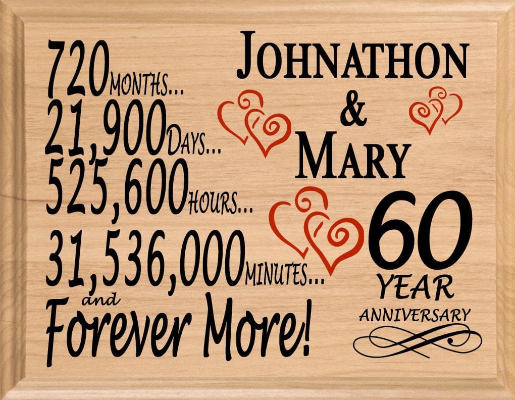 Personalized 60th Anniversary Gift – Custom Wood Keepsake for Husband, Wife, or Couple