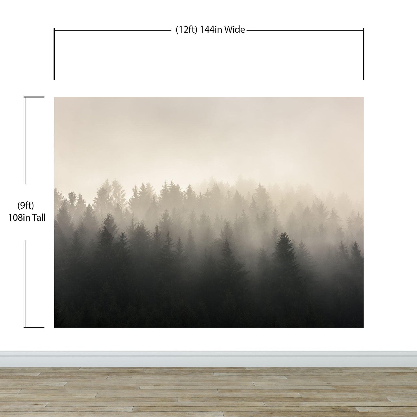 Misty Pine Forest Wall Mural. Peaceful Foggy Morning Scenery. #6122