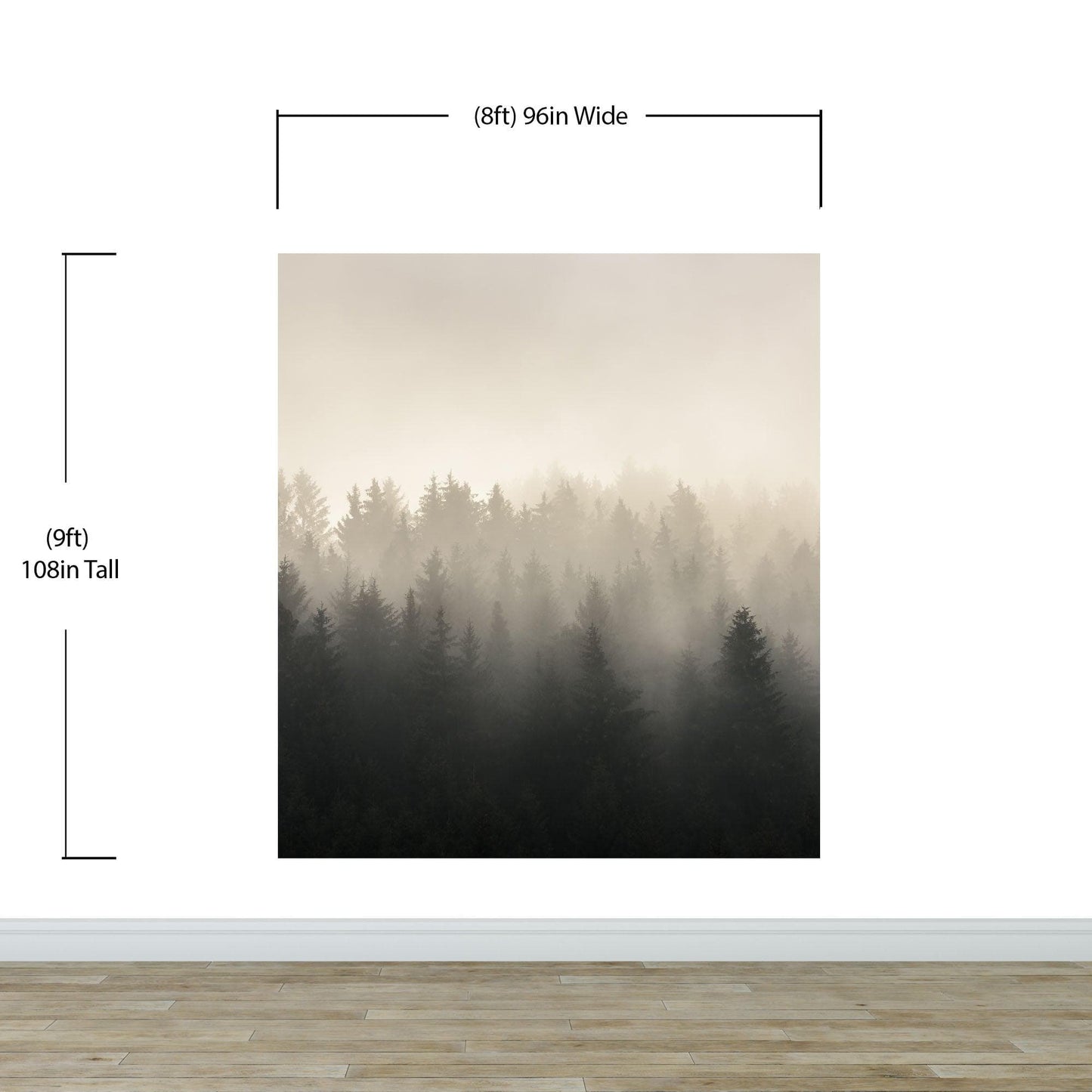 Misty Pine Forest Wall Mural. Peaceful Foggy Morning Scenery. #6122