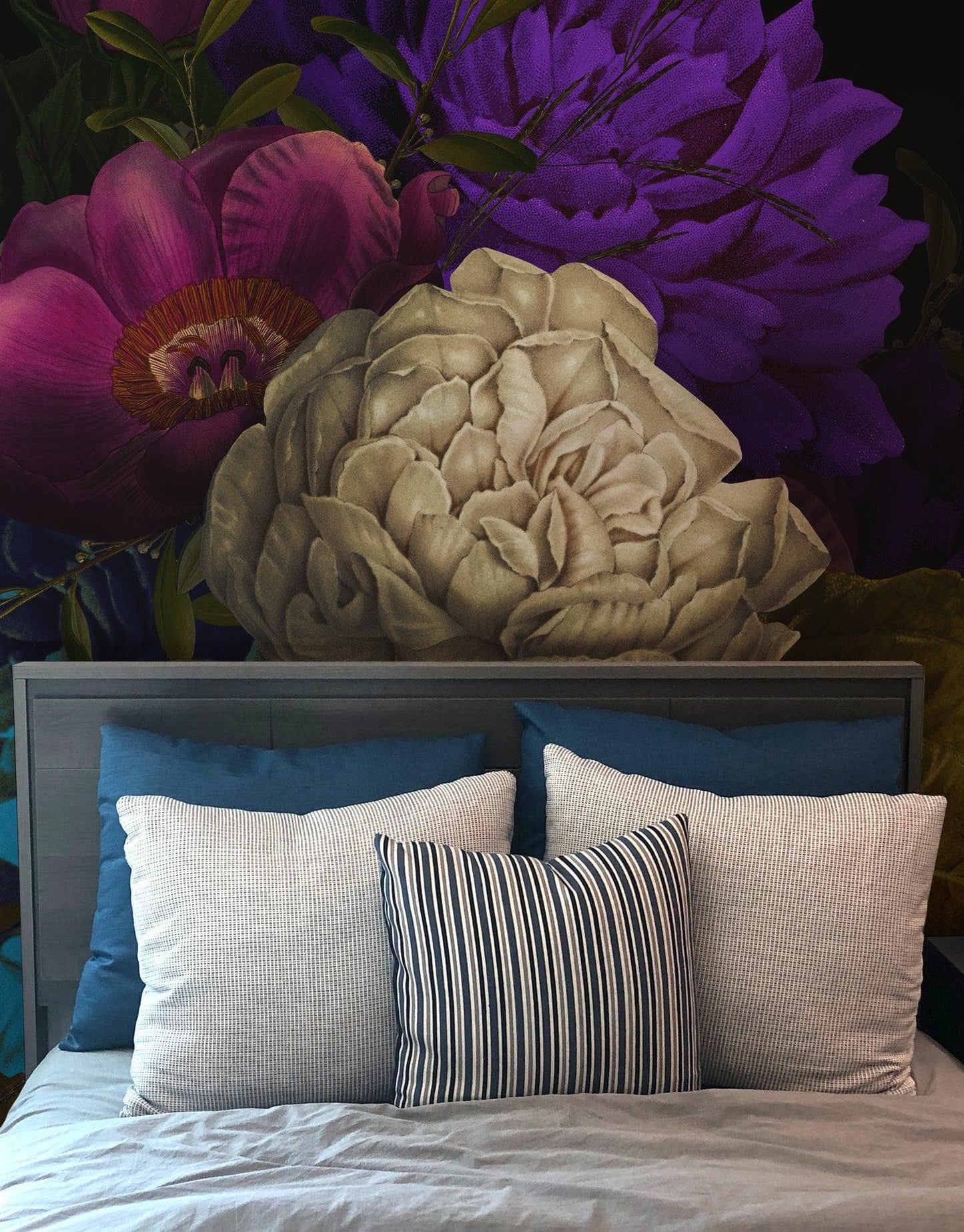 Melancholy Flower Wall Mural. Black background. #6130