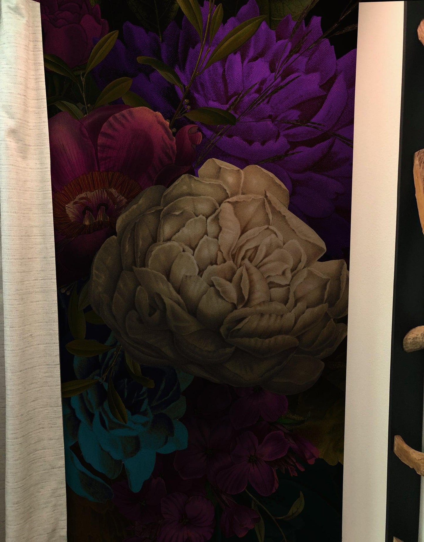 Melancholy Flower Wall Mural. Black background. #6130