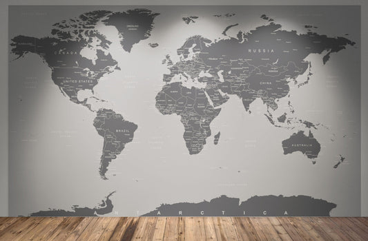 World Map Wallpaper Mural (Grey). #6133