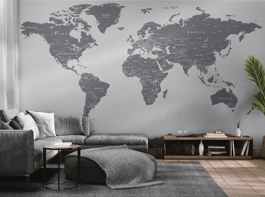 World Map Wallpaper Mural (Grey). #6133