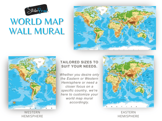 Large Blue World Map Wall Mural. #6134