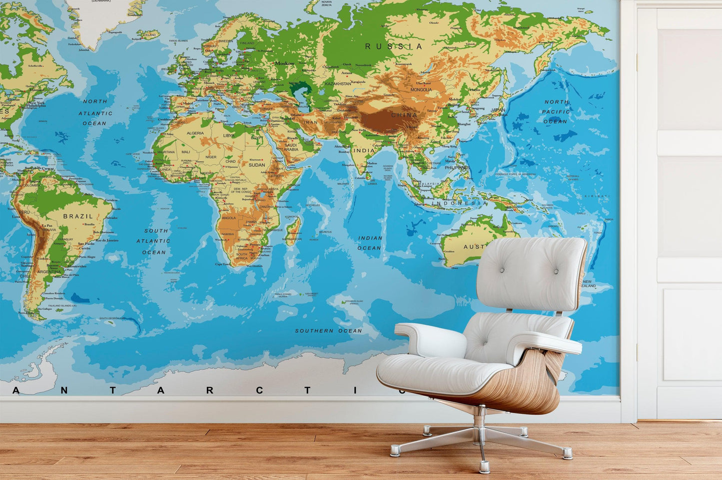 Large Blue World Map Wall Mural. #6134