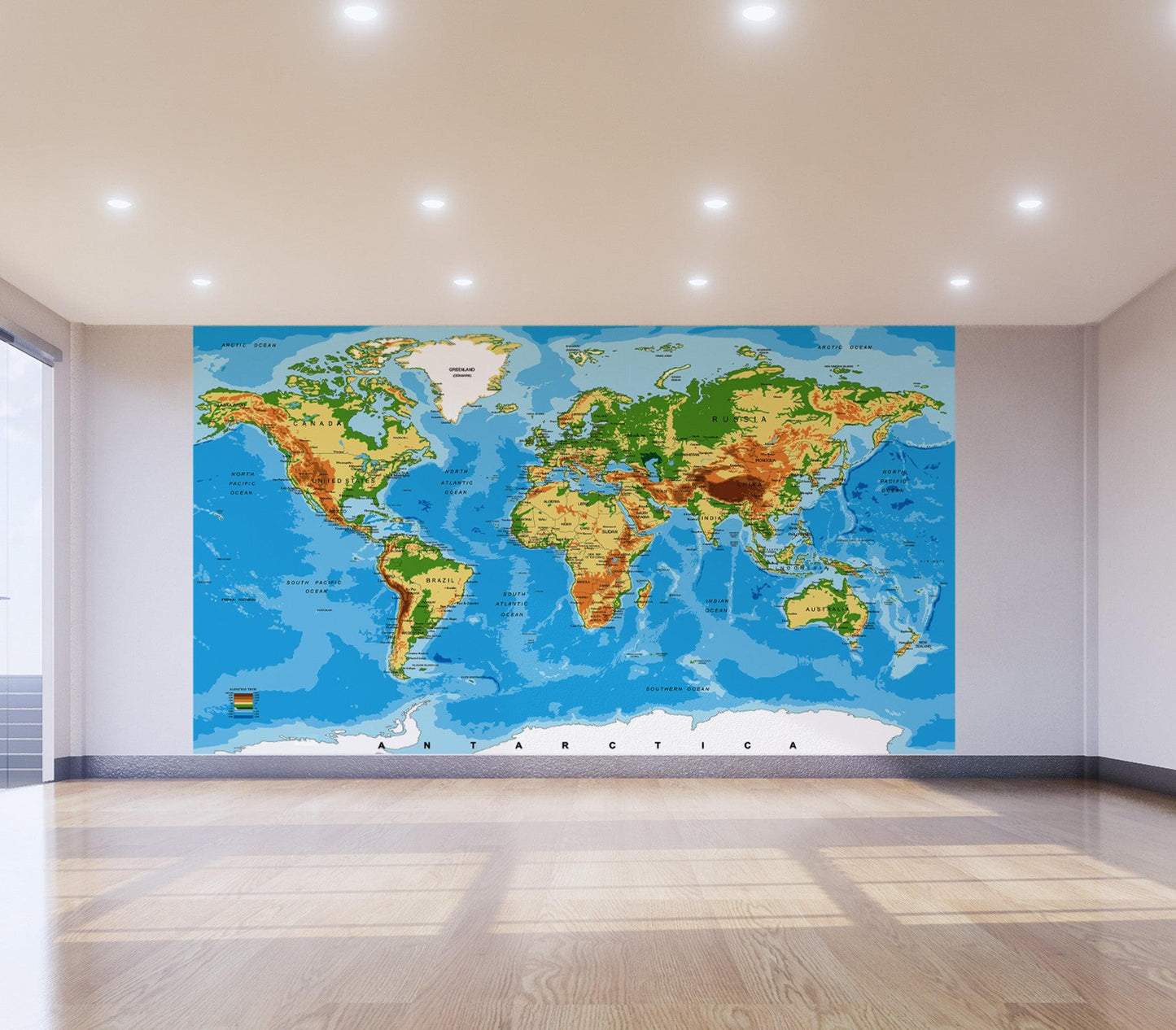 Large Blue World Map Wall Mural. #6134