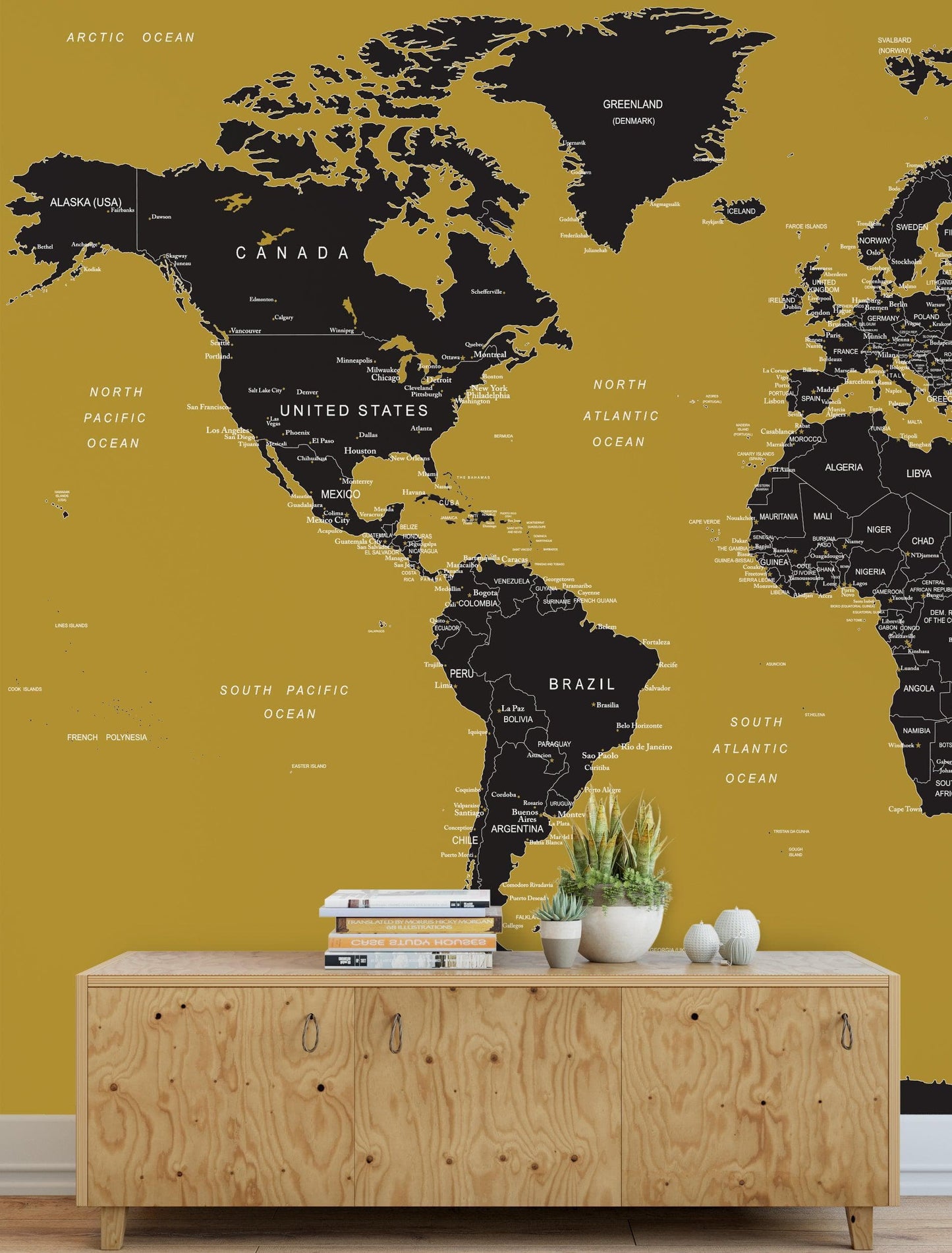 GOLD World Map Wall Mural. #6135