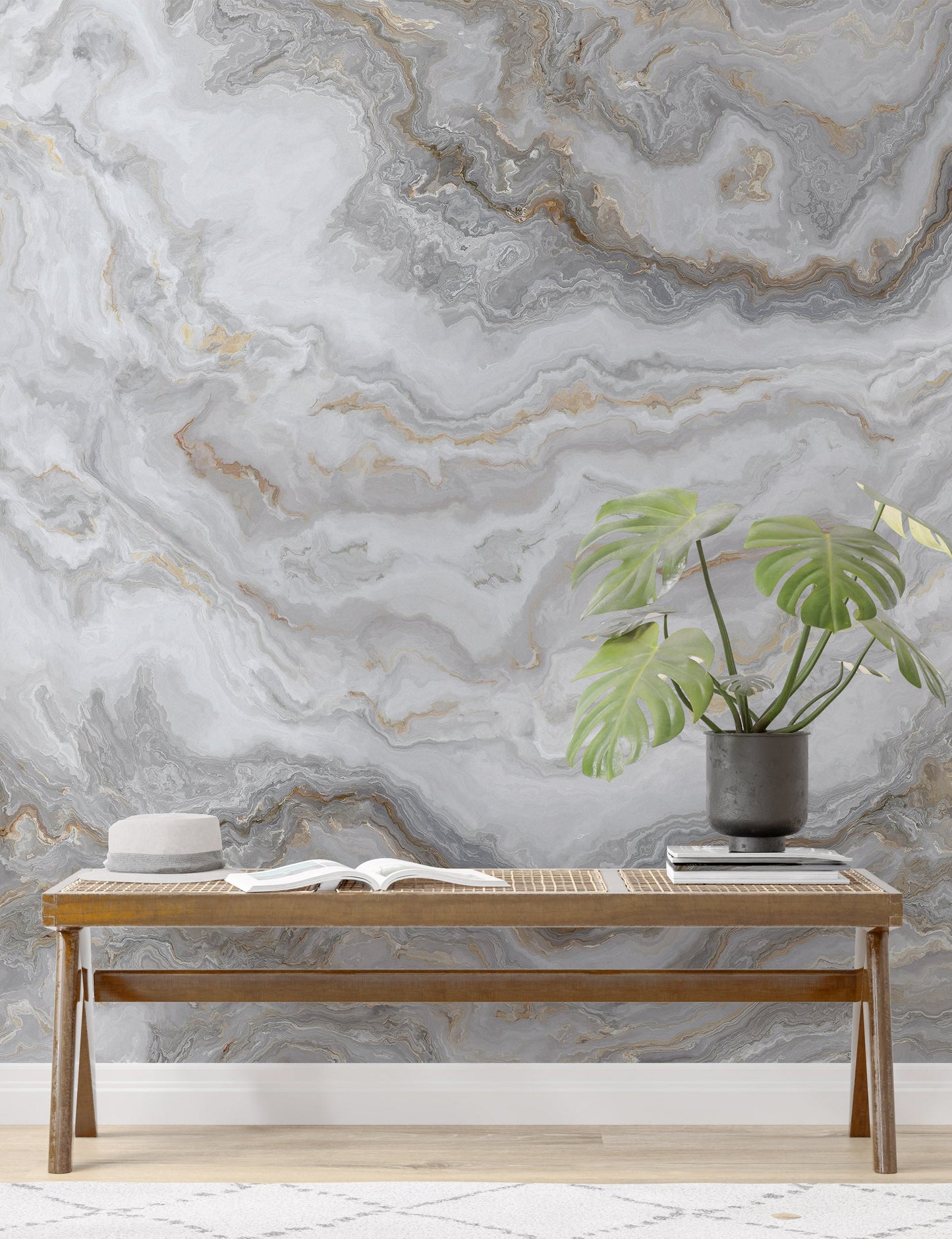 White Marble Stone Granite Slate Peel and Stick Wallpaper | Removable Wall Mural #6180