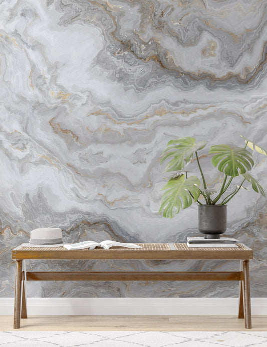 White Marble Stone Granite Slate Peel and Stick Wallpaper | Removable Wall Mural #6180