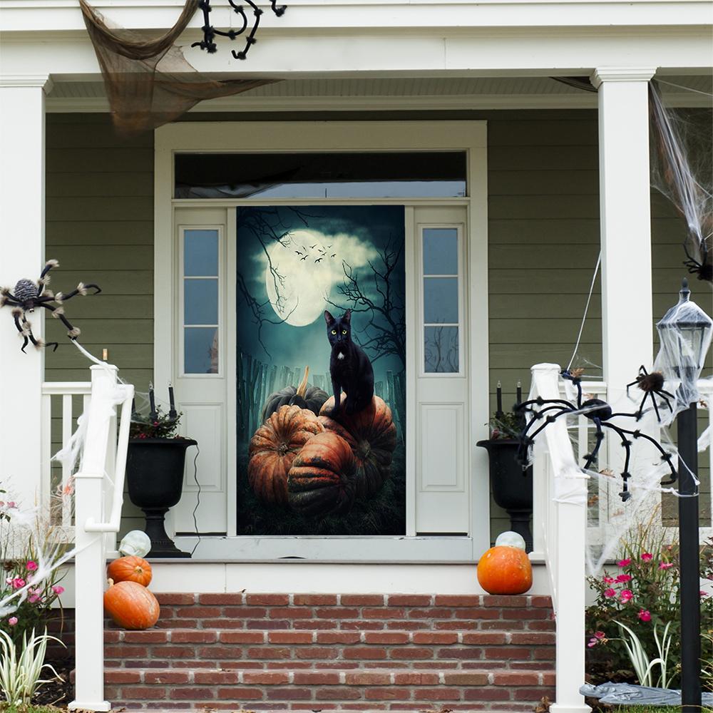 Black Cat on Pumpkins