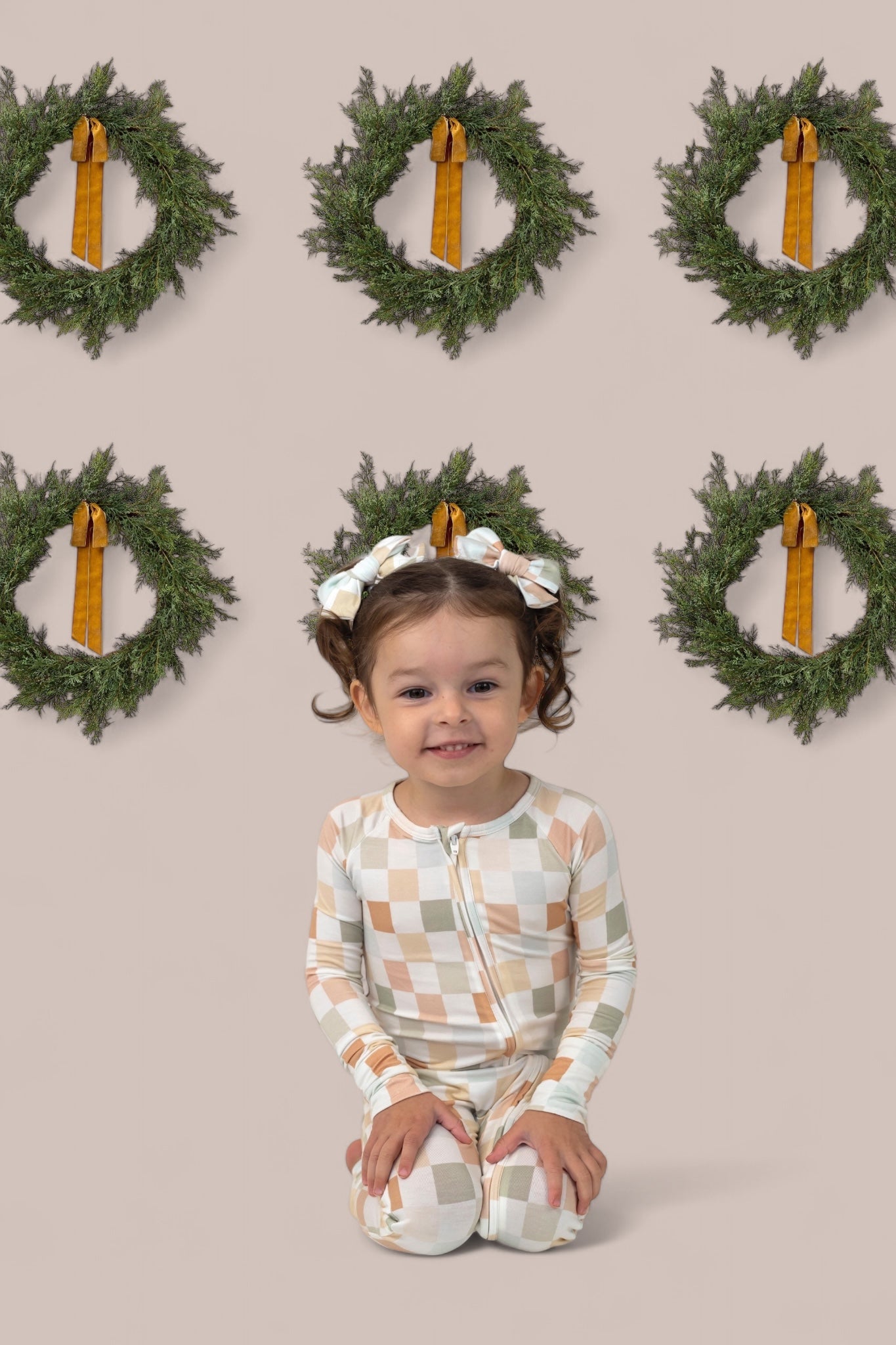 MUTED CHECKERS DREAM BOW HAIR CLIPS