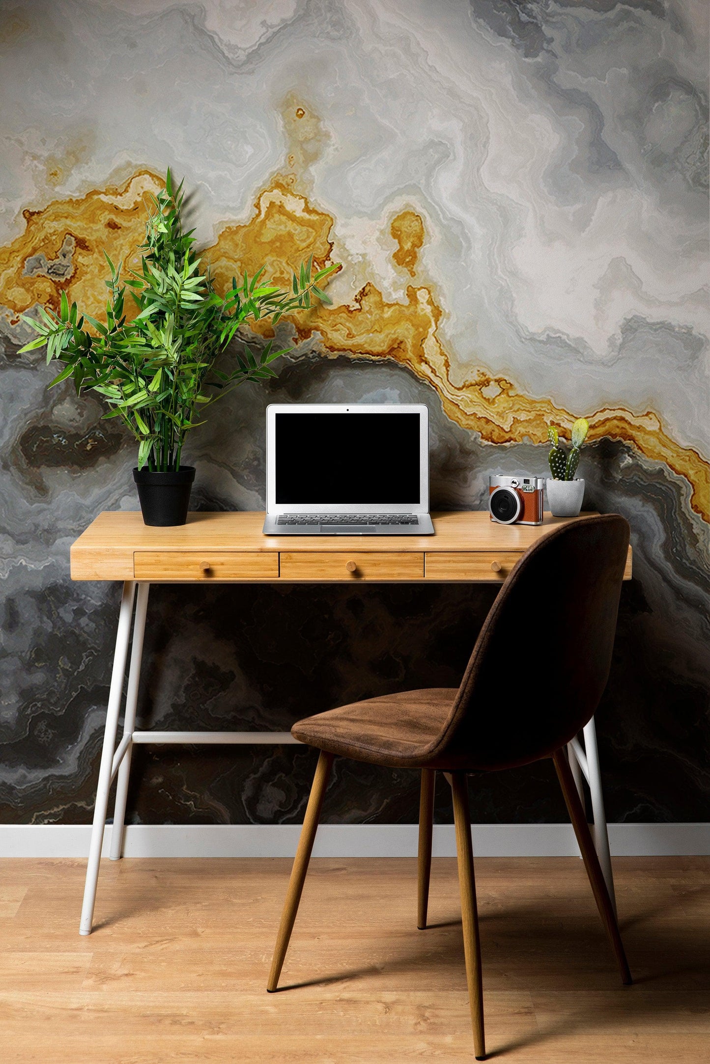 Gray and Gold Marble Stone Quartz Mural Wall Sticker #6190