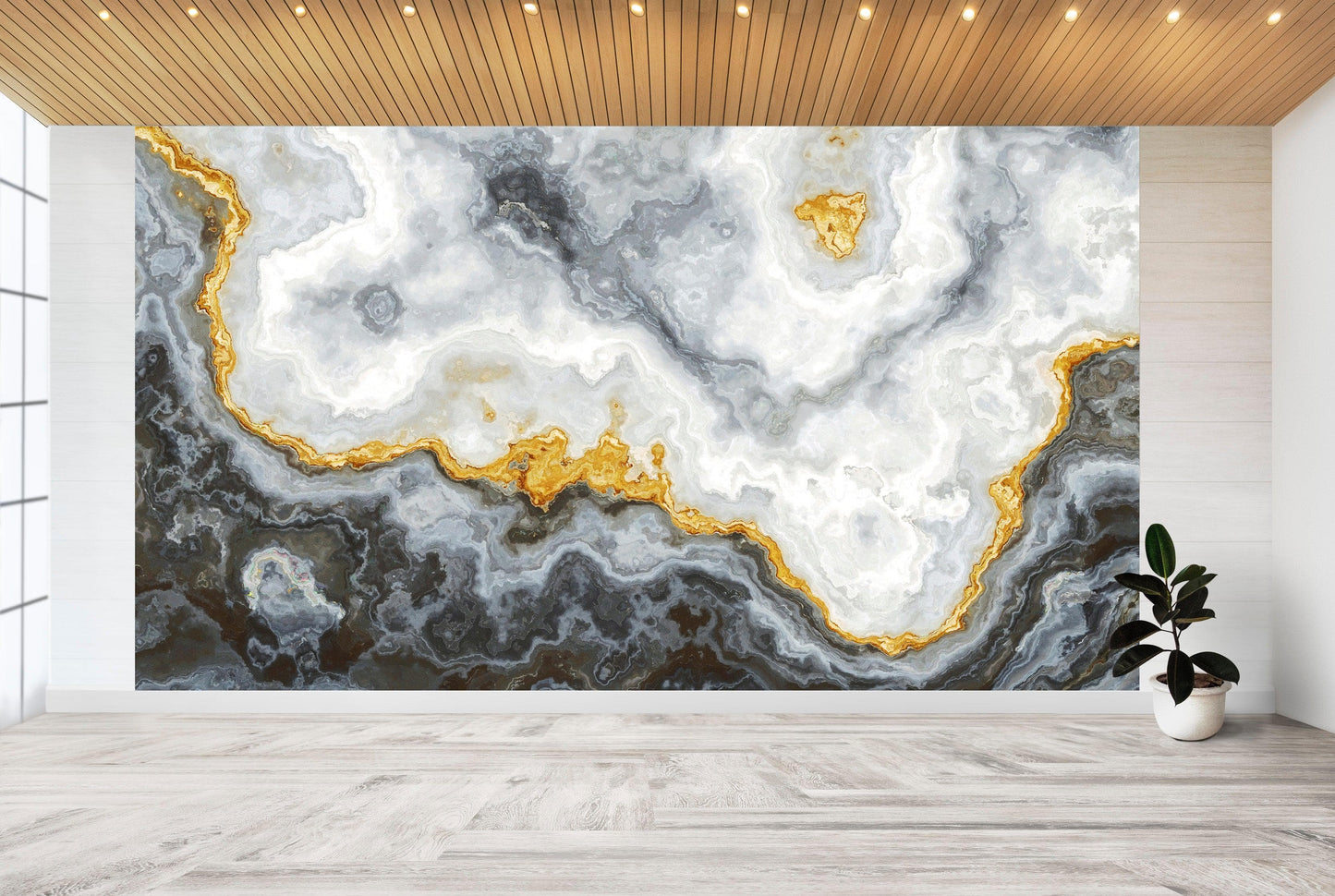 Gray and Gold Marble Stone Quartz Mural Wall Sticker #6190