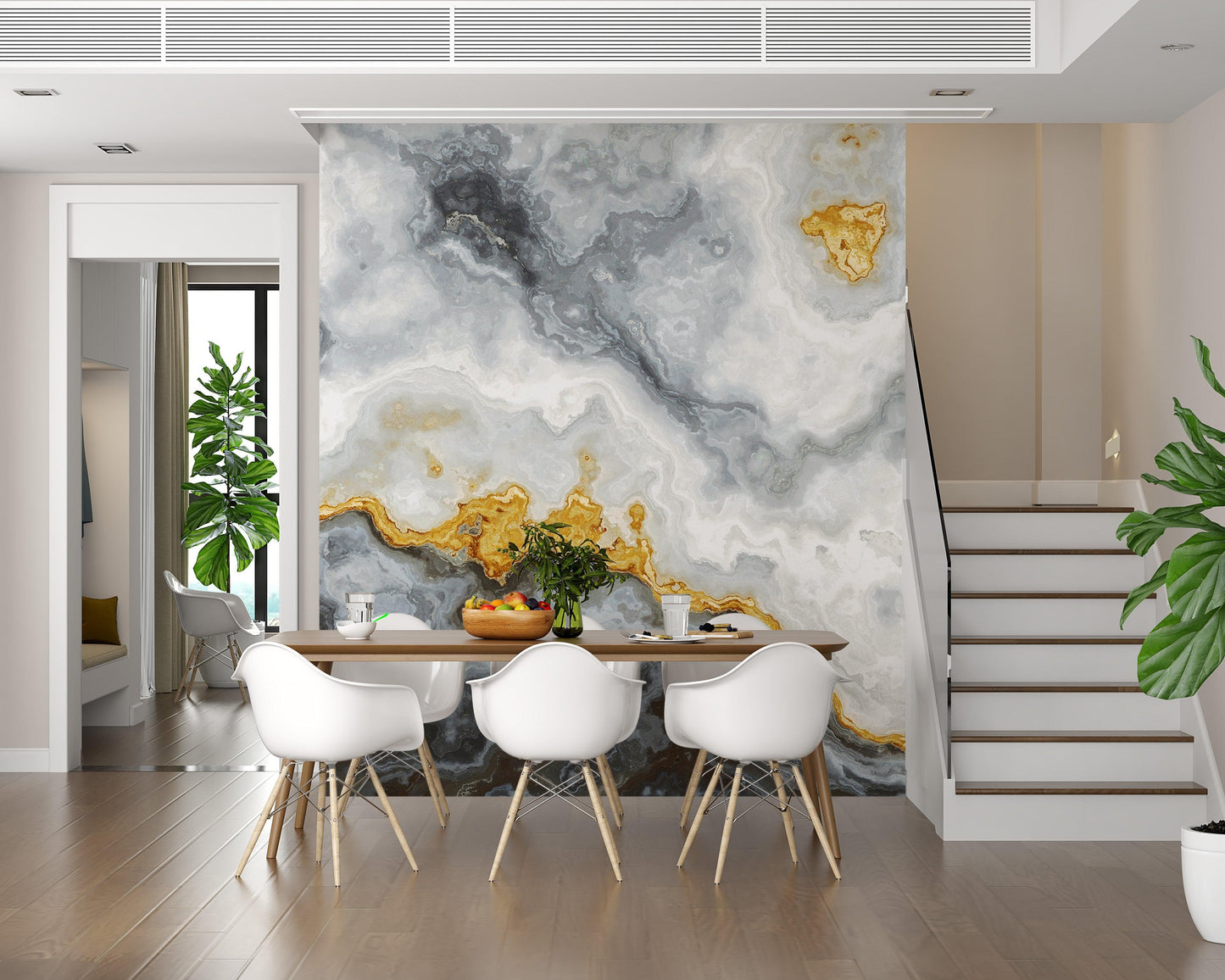 Gray and Gold Marble Stone Quartz Mural Wall Sticker #6190