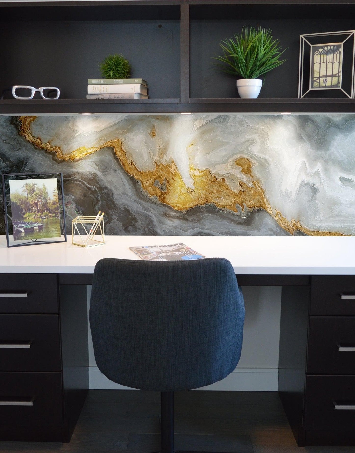 Gray and Gold Marble Stone Quartz Mural Wall Sticker #6190
