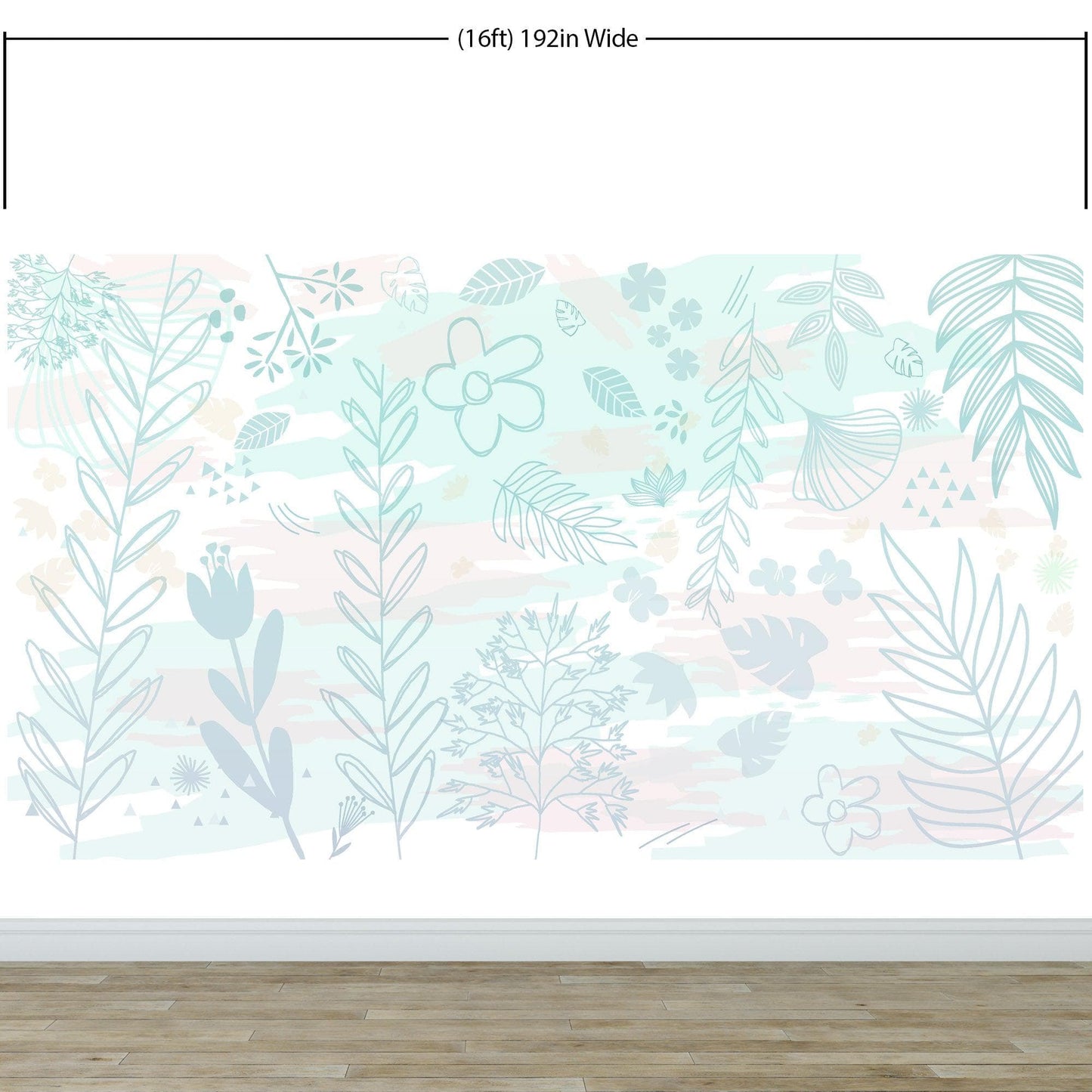 Pastel Botanical Nature Wallpaper Mural. Leafs and Flowers Design. #6195