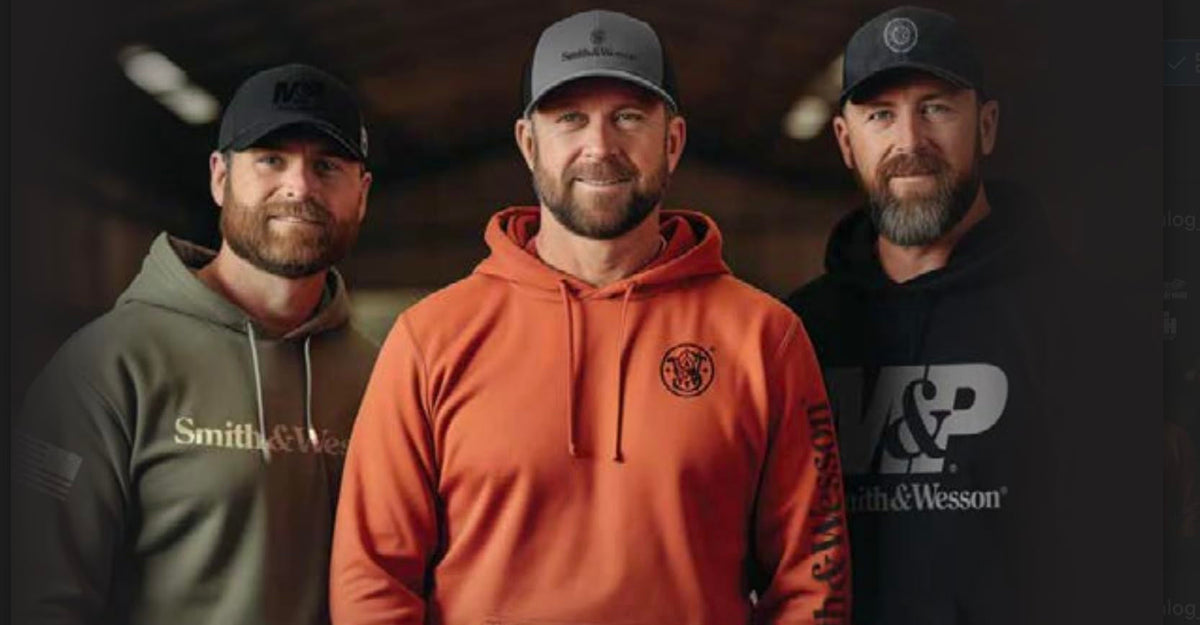 Smith & Wesson® Long Sleeve Hoodie Sweatshirt with Sleeve Logo Print in Safety Orange