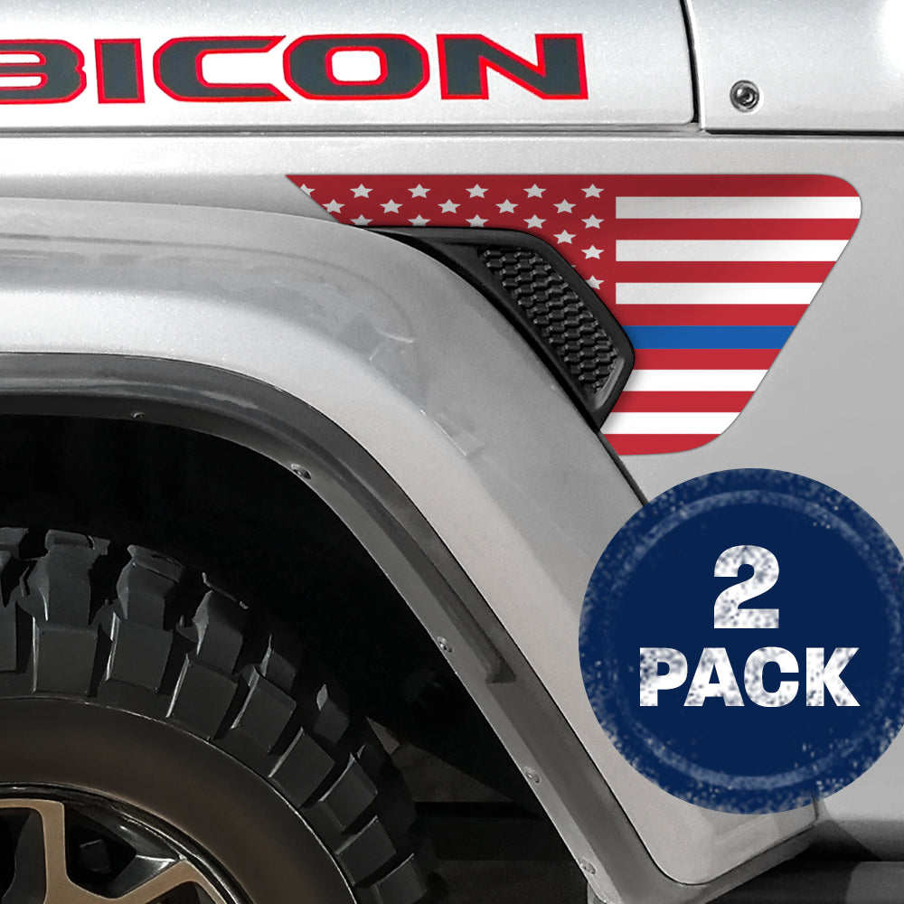 White and Red Thin Blue Line Flag 2pc Vinyl Fender Decal