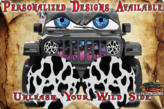 Cow print round headlight decals