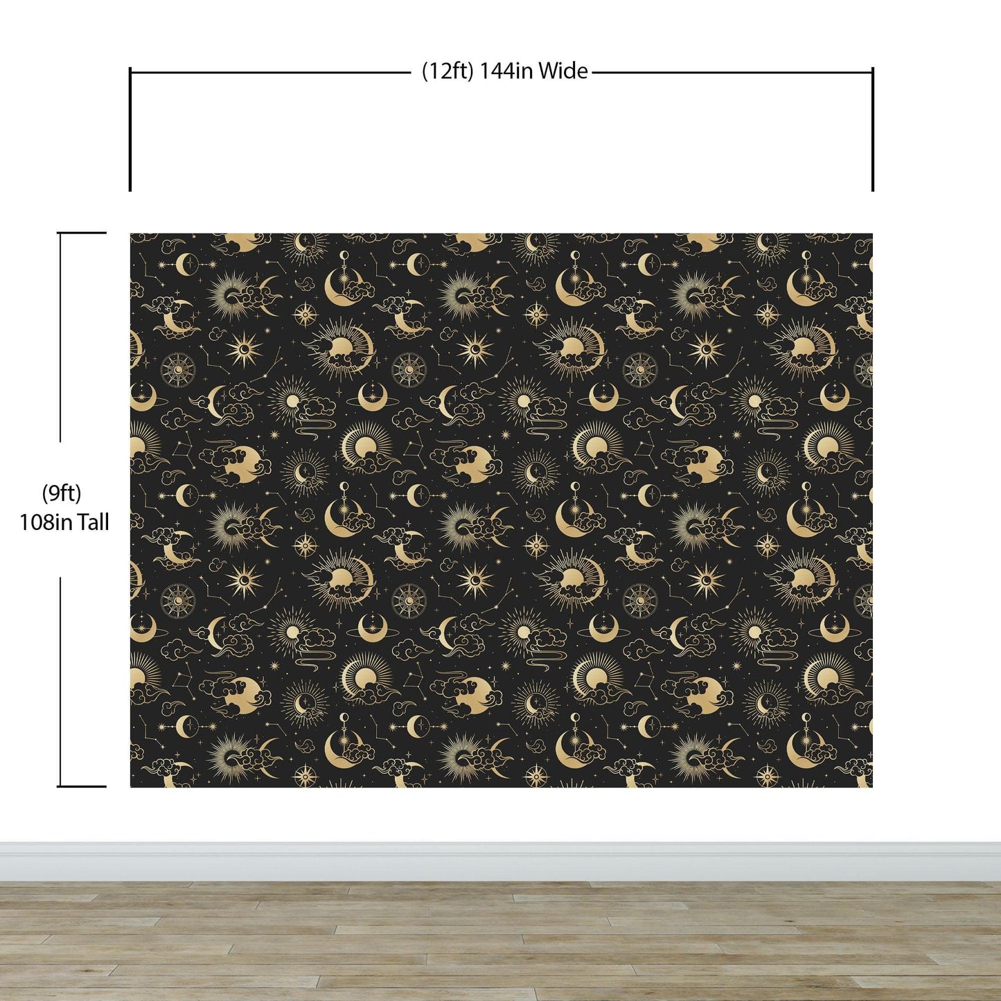 Astronomy Pattern Peel and Stick Wallpaper. Stars, Sun, Moon and Cloud. Removable Wall Mural #6208
