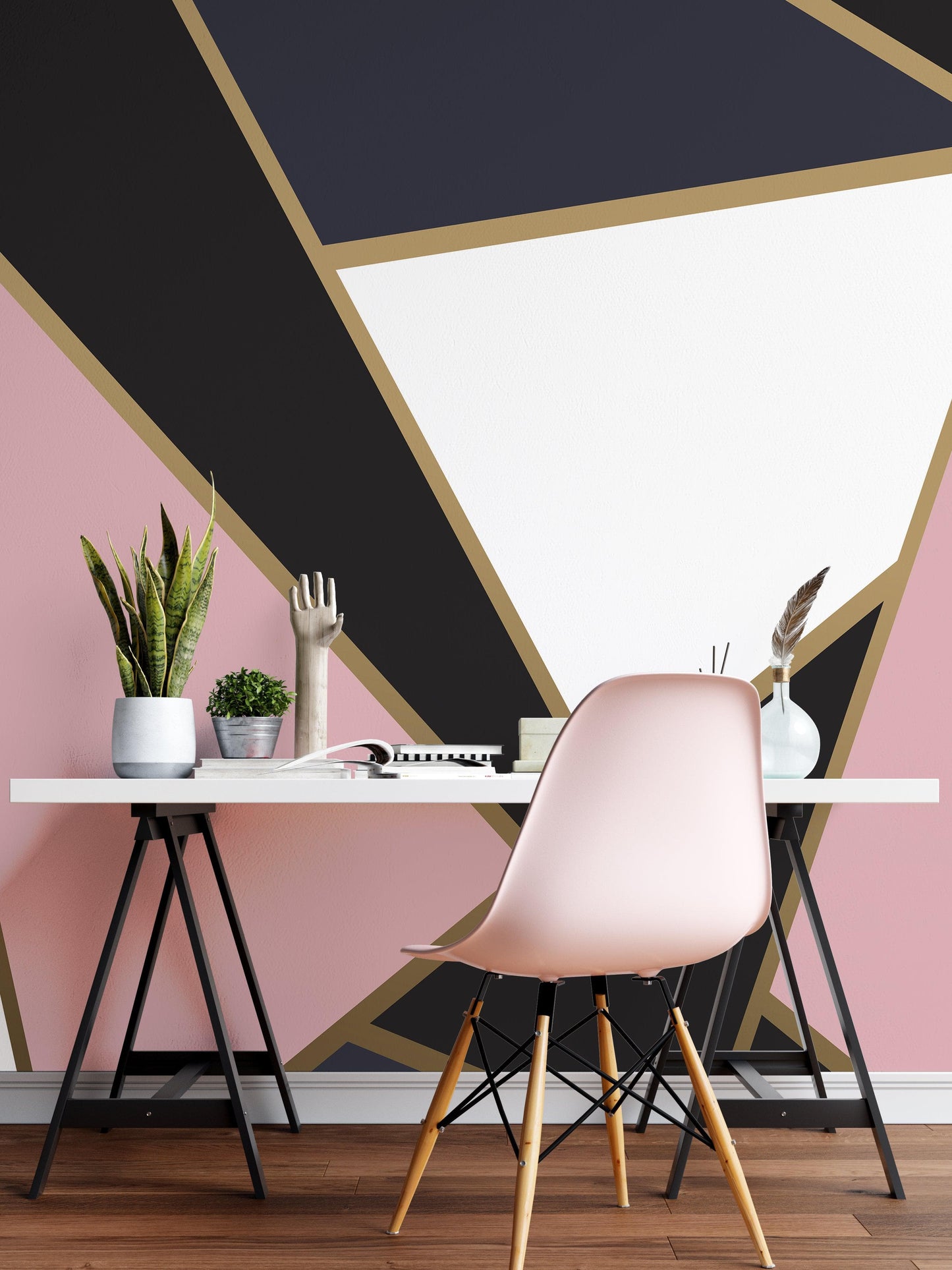 Modern Decor Gold, Black and Pink Mosaic Peel and Stick Wallpaper | Removable Wall Mural #6210