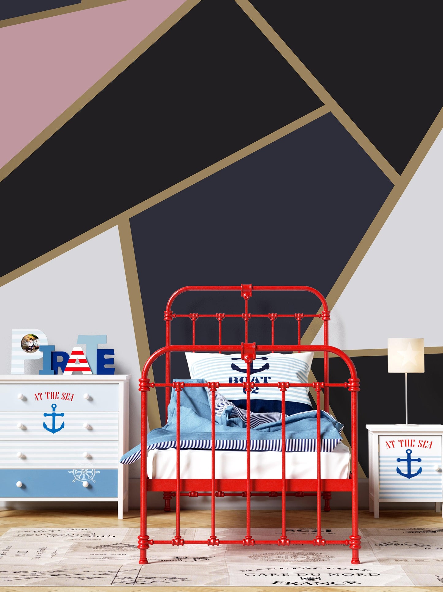 Modern Decor Gold, Black and Pink Mosaic Peel and Stick Wallpaper | Removable Wall Mural #6210