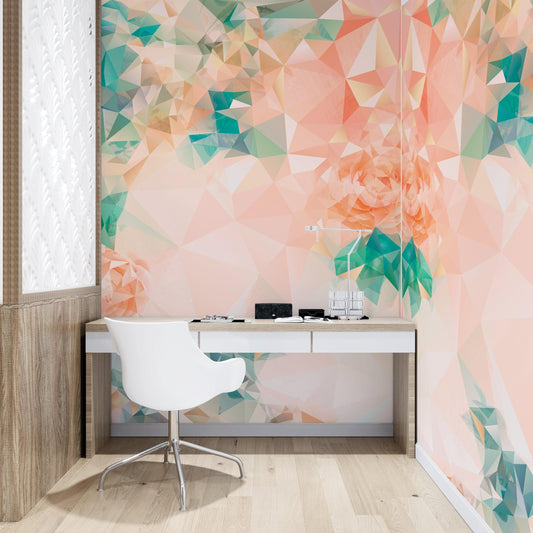 Geometric Pink Flower Pattern Peel and Stick Wallpaper | Removable Wall Mural #6211