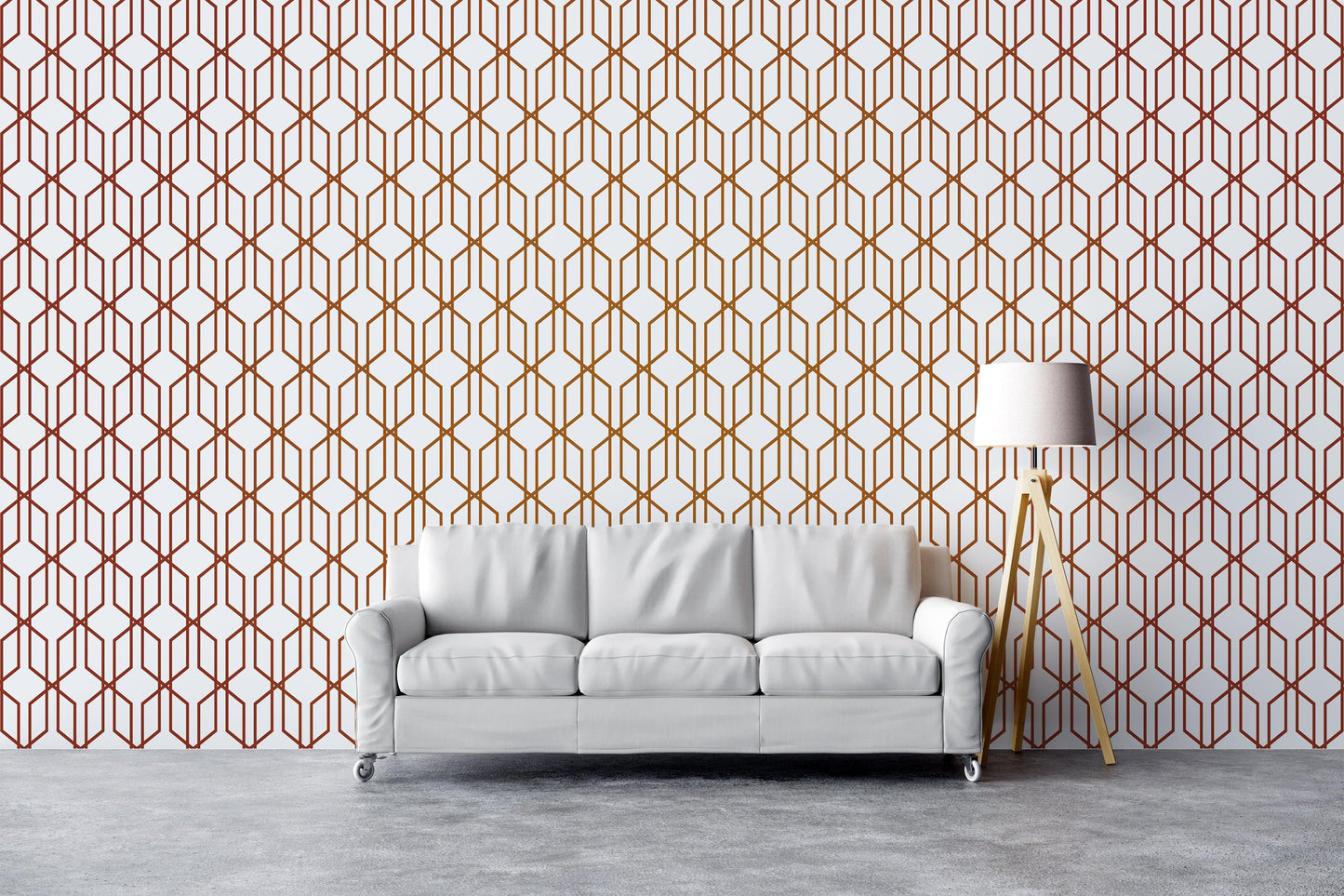 Modern Geometric Shape 3D Hexagon Bronze Lines Peel and Stick Wallpaper | Removable Wall Mural #6213