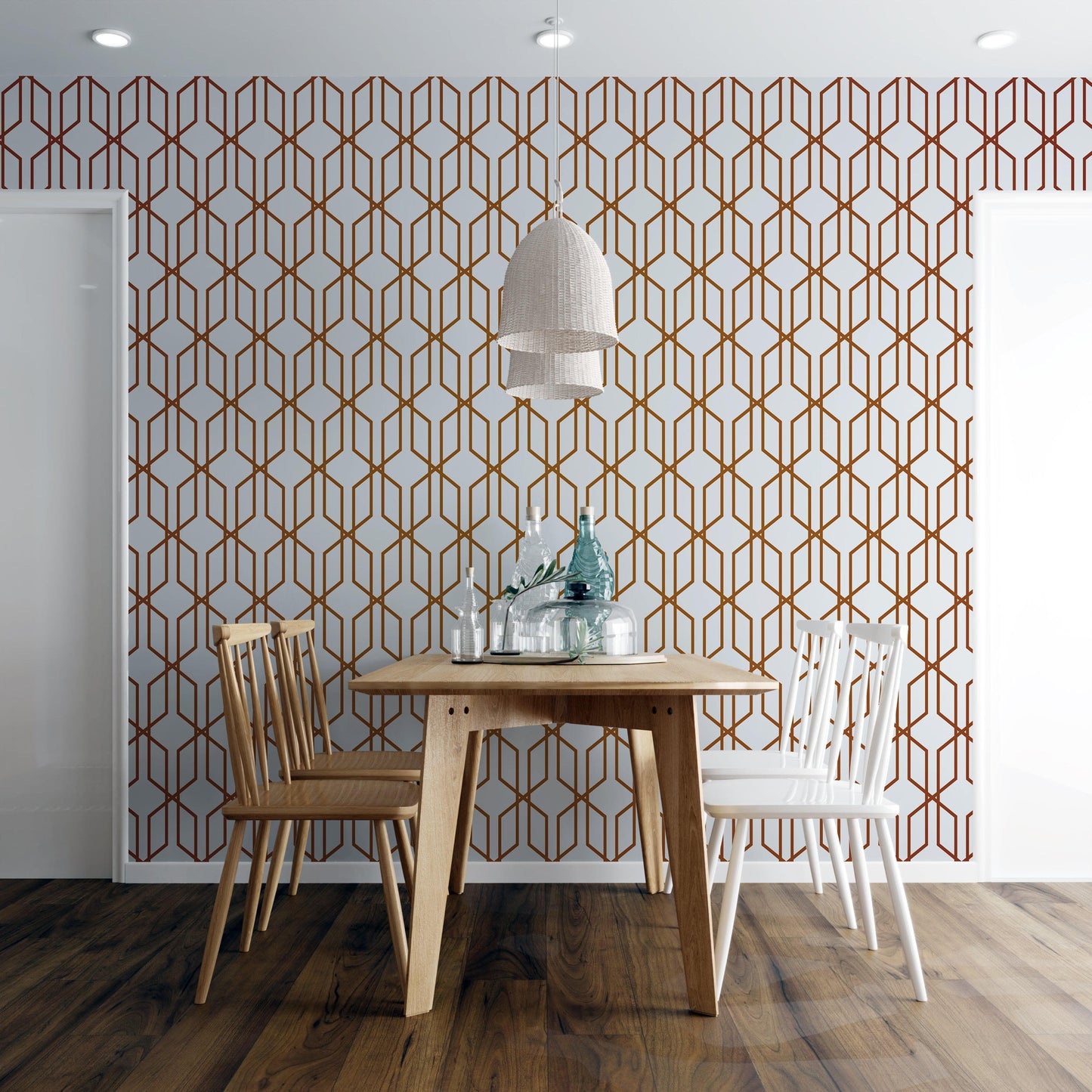Modern Geometric Shape 3D Hexagon Bronze Lines Peel and Stick Wallpaper | Removable Wall Mural #6213