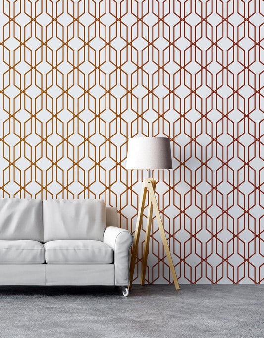 Modern Geometric Shape 3D Hexagon Bronze Lines Peel and Stick Wallpaper | Removable Wall Mural #6213