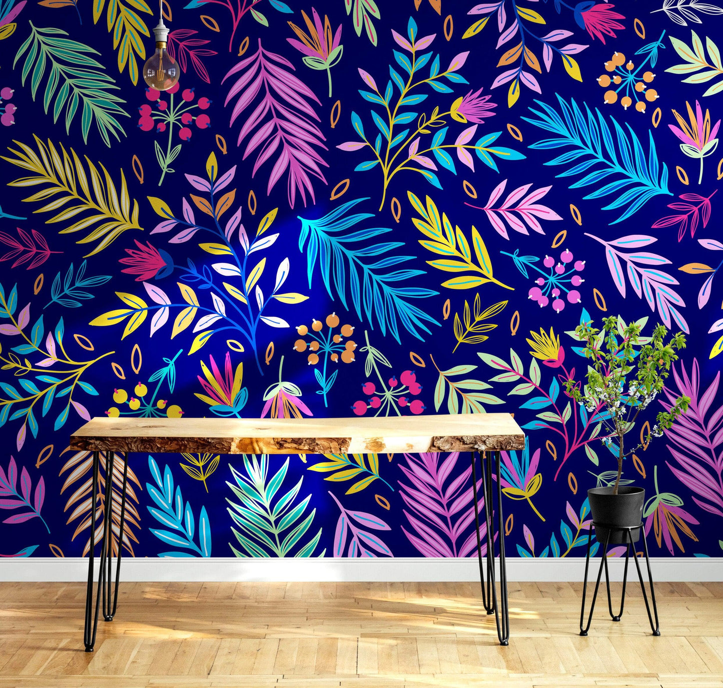 Bright Colorful Fern Arrangement Mural. #6223
