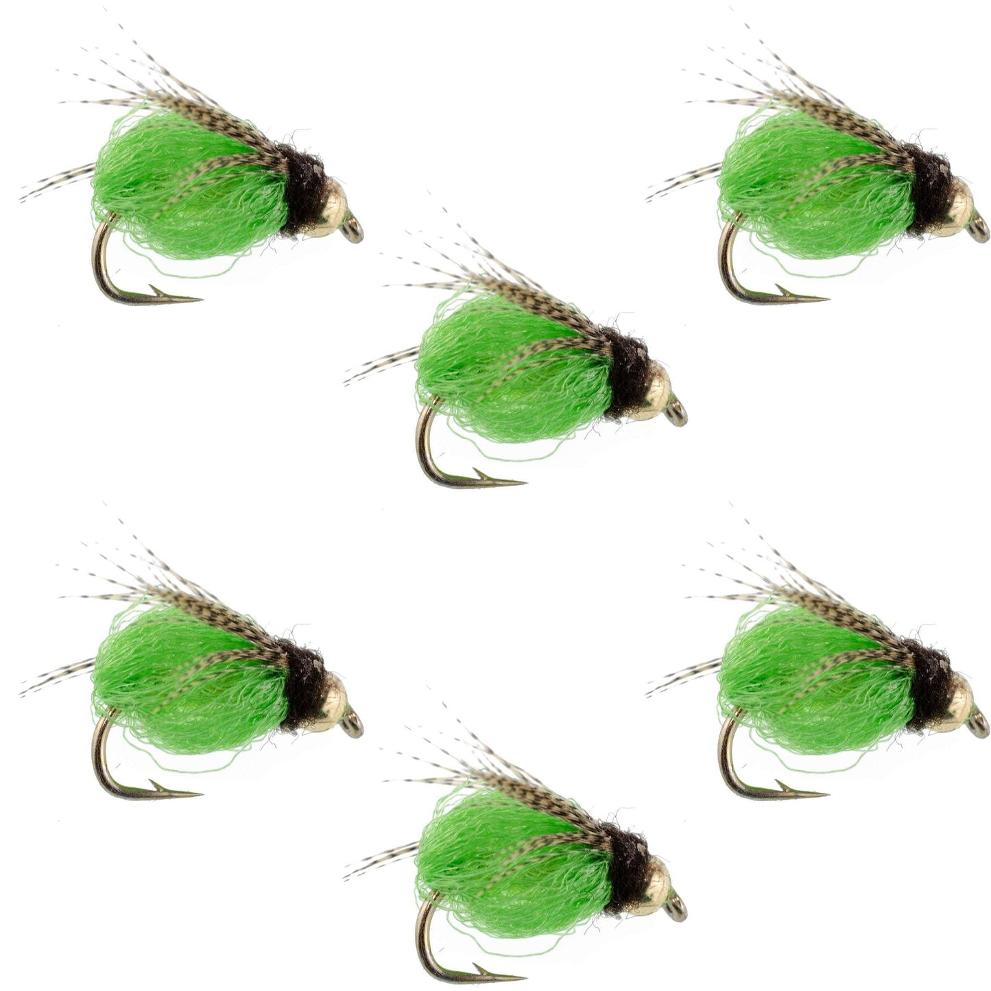 Bead Head LaFontaine Bright Green Deep Sparkle Caddis Pupa - 6 Flies Hook Size 16